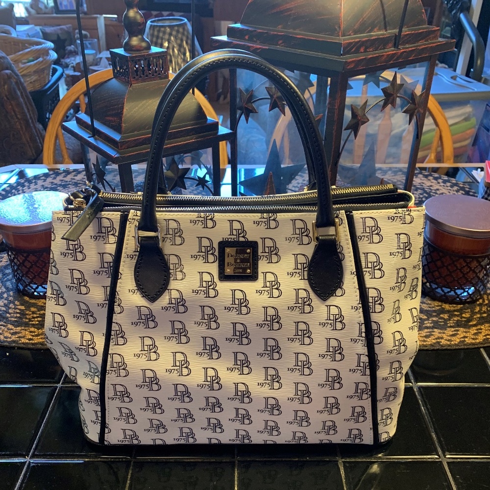 Dooney & Bourke Black & White Logo Large Satchel